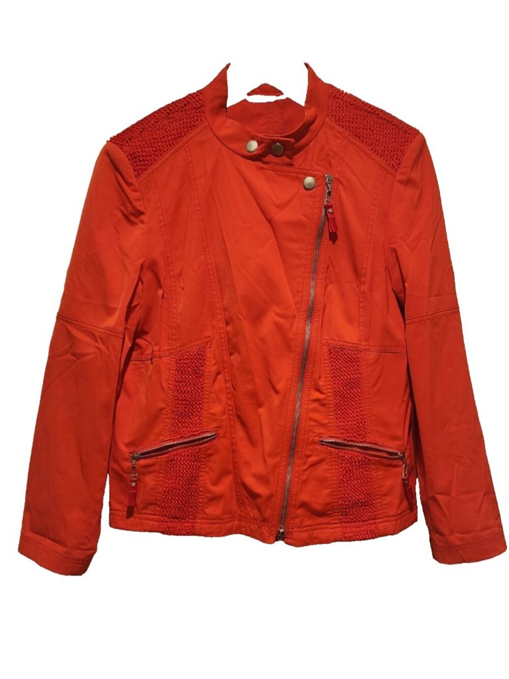 BETTY BARCLAY size 14 Womens zip up Jacket blazer hot red biker style padded
